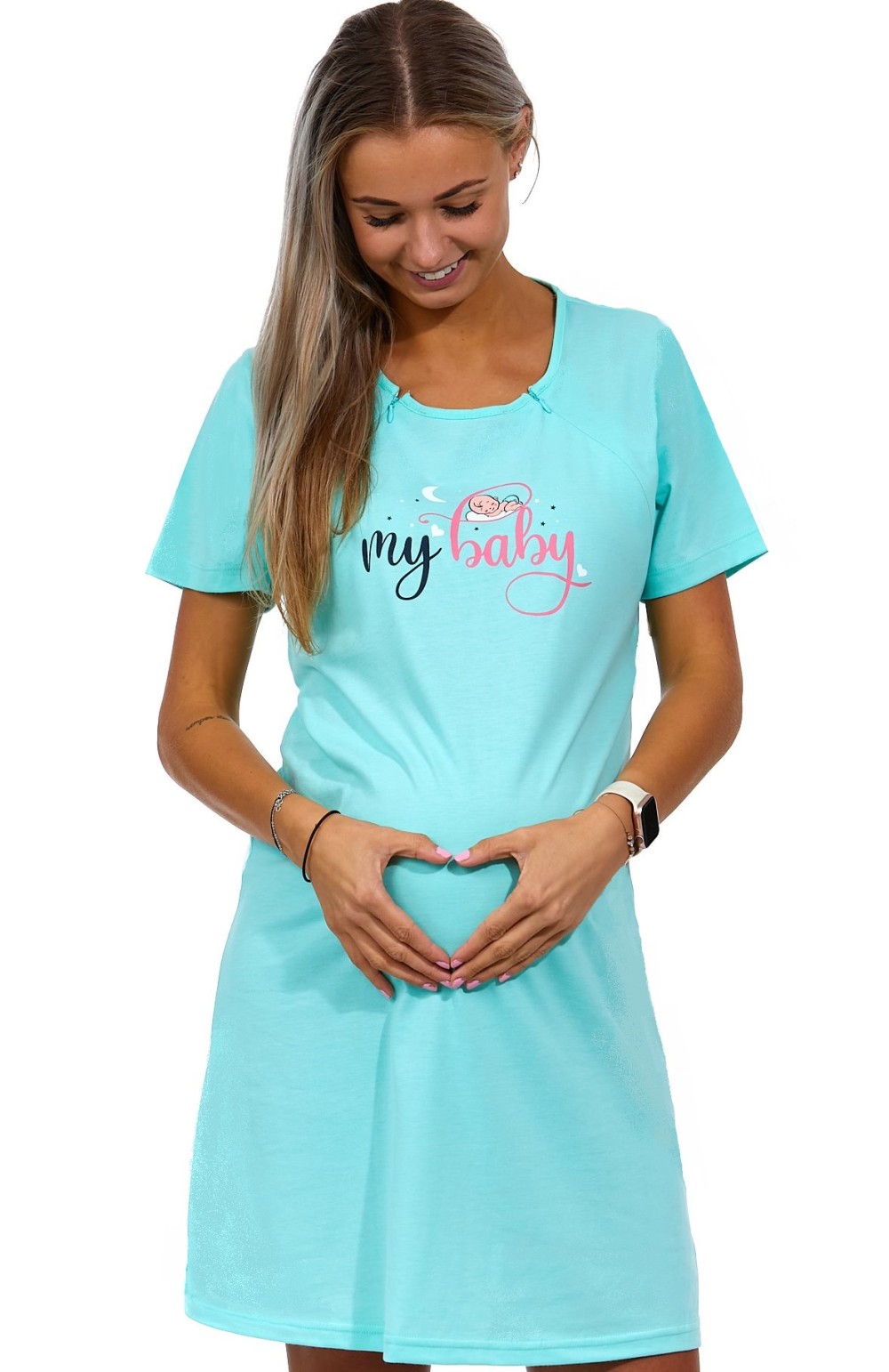 Blankytně modrá kojící a těhotenská košilka na zipy MY BABY 1C3261
