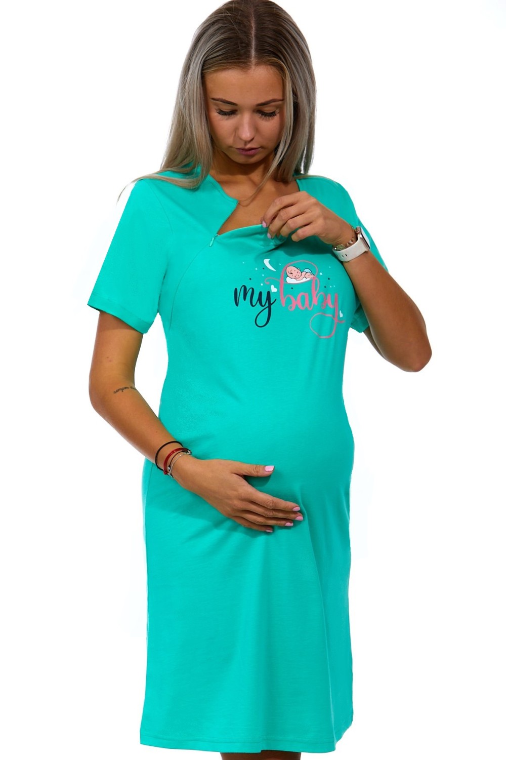 Zelenomodrá kojící a těhotenská košilka na zipy, MY BABY 1C3260