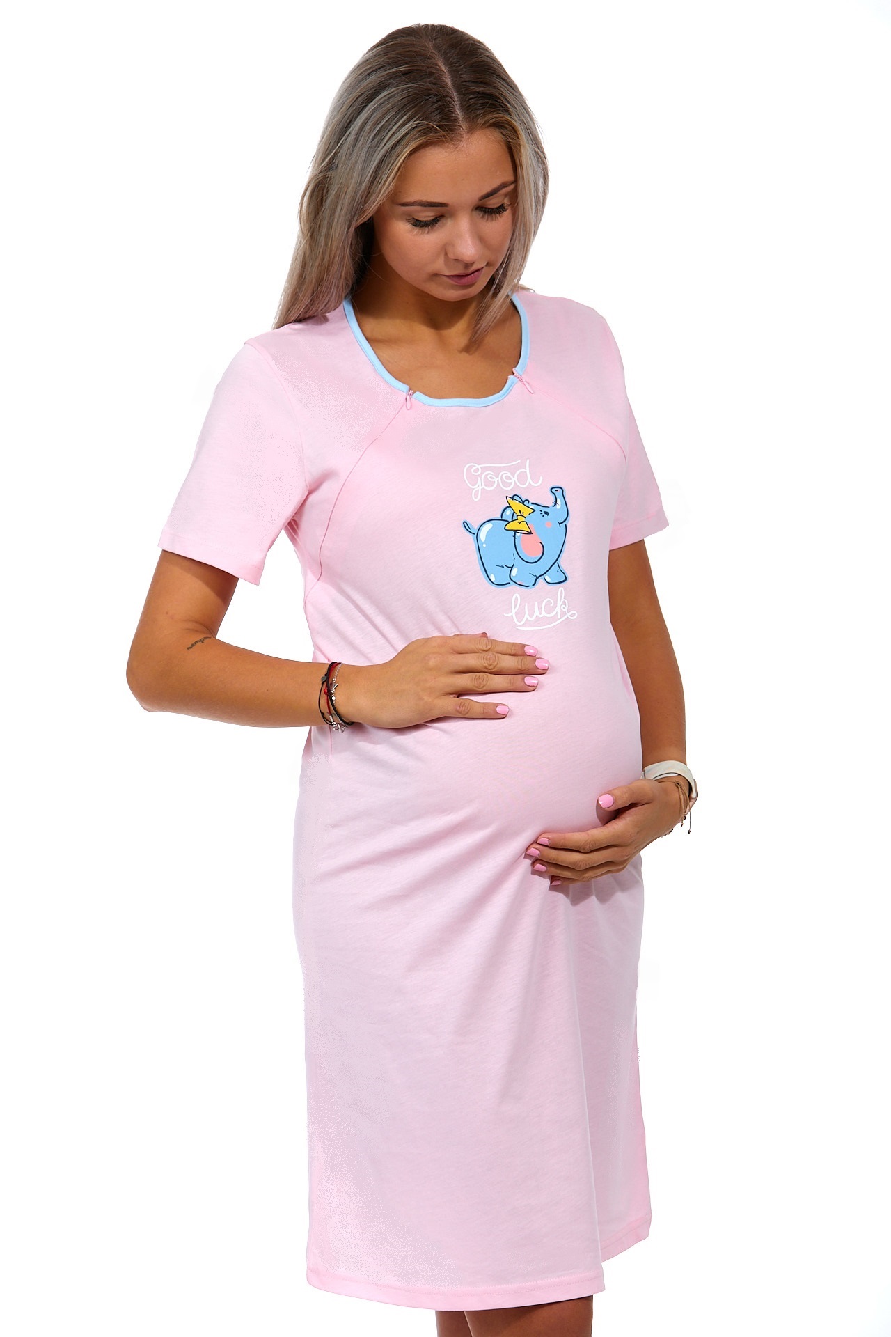 Růžová kojící a těhotenská košilka na zipy Good Luck - Slon nosící štěstí 1C3198