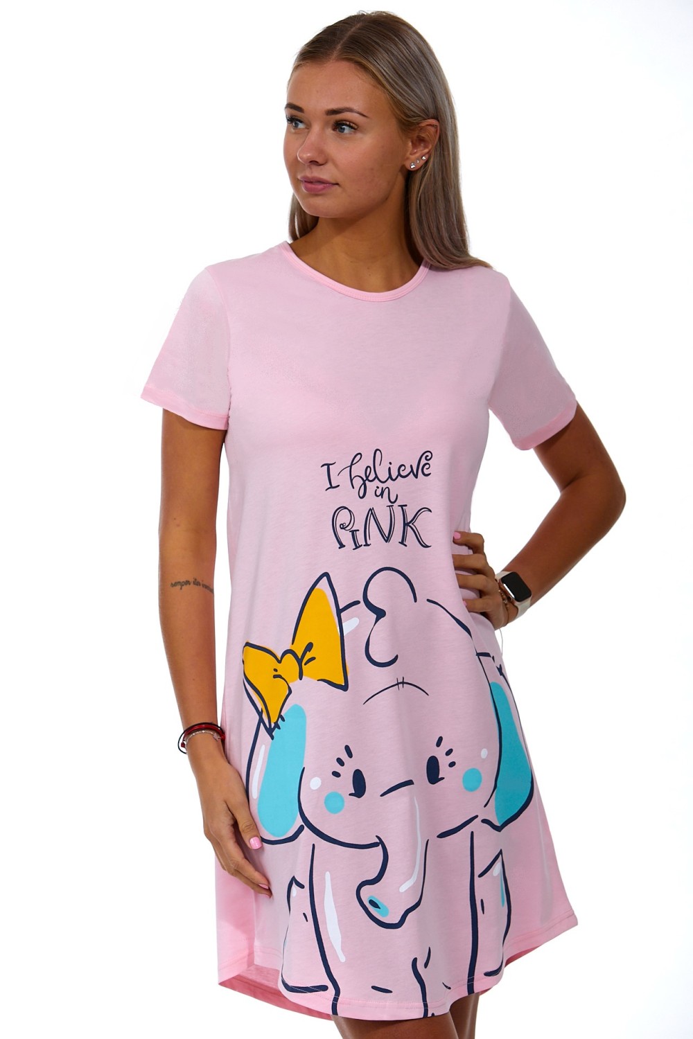Růžová roztomilá noční košilka pro ženy I helive in Pink - se Slonicí 1C3344