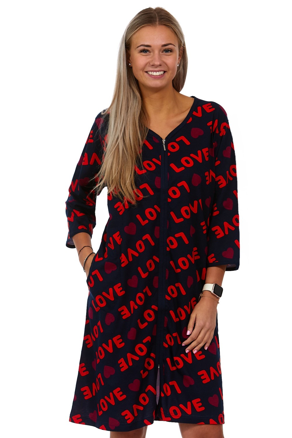 Modrý i červený župan nebo košilka pro ženy na zip LOVE big 1G0498
