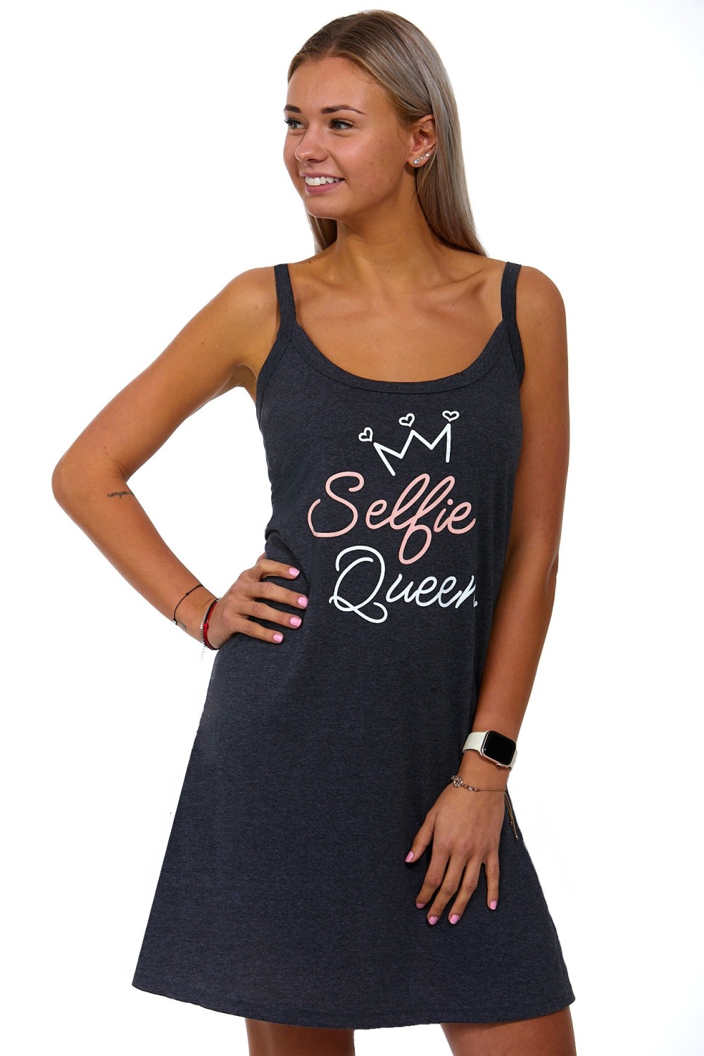 Tmavě šedá košilka dámská s tenkými ramínky Selfie Queen 1C3286