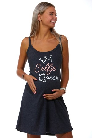 Tmavě šedá kojící i těhotenská košilka s tenkými ramínky Selfie Queen