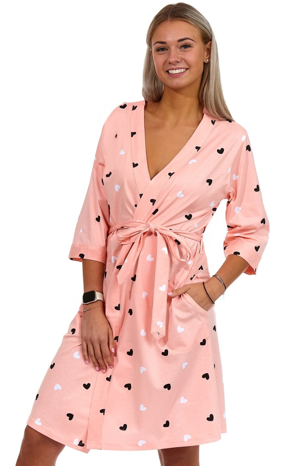 Růžový srdíčkový dámský župan 1XL-4XL