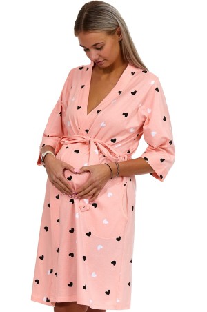 Růžový srdíčkový župan do porodnice na kojení 1XL-4XL