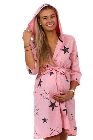 Růžový župan do porodnice na kojení s kapucí - Shines Stars