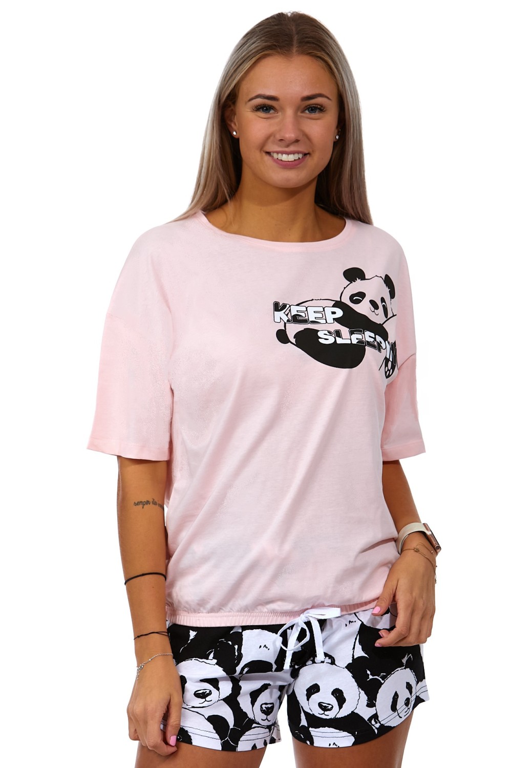 Růžové i černobílé dámské pyžamo KEEP SLEEP! s Pandama 1B1717