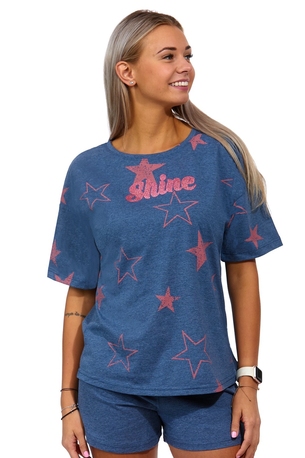 Modré a růžové dámské pyžamo Shine star 1B1704