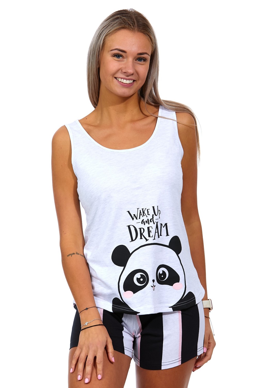 Černobílé dámské pyžamo Wake up und dream s Pandou