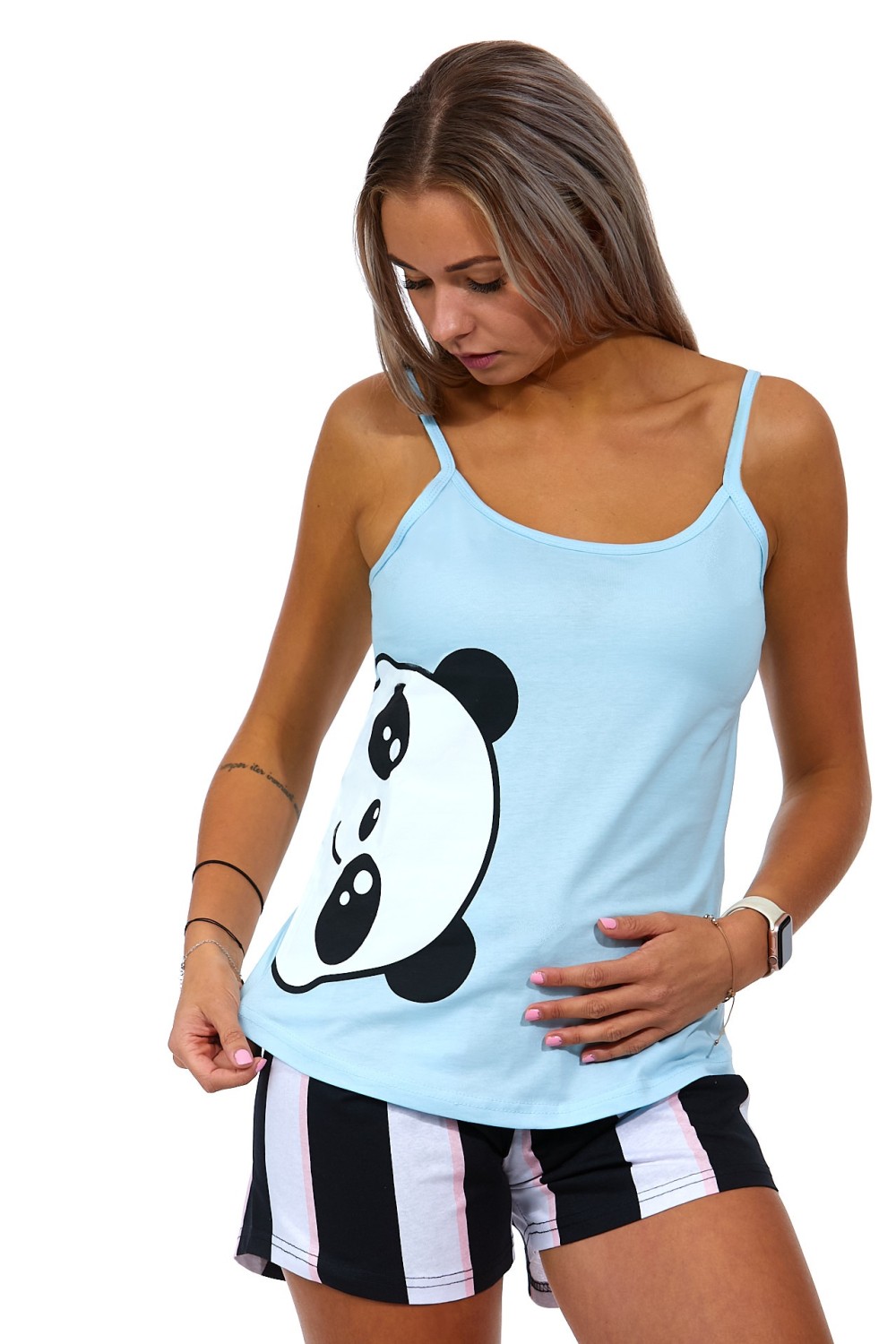 Modré pruhované dámské pyžamo Panda 1B1782