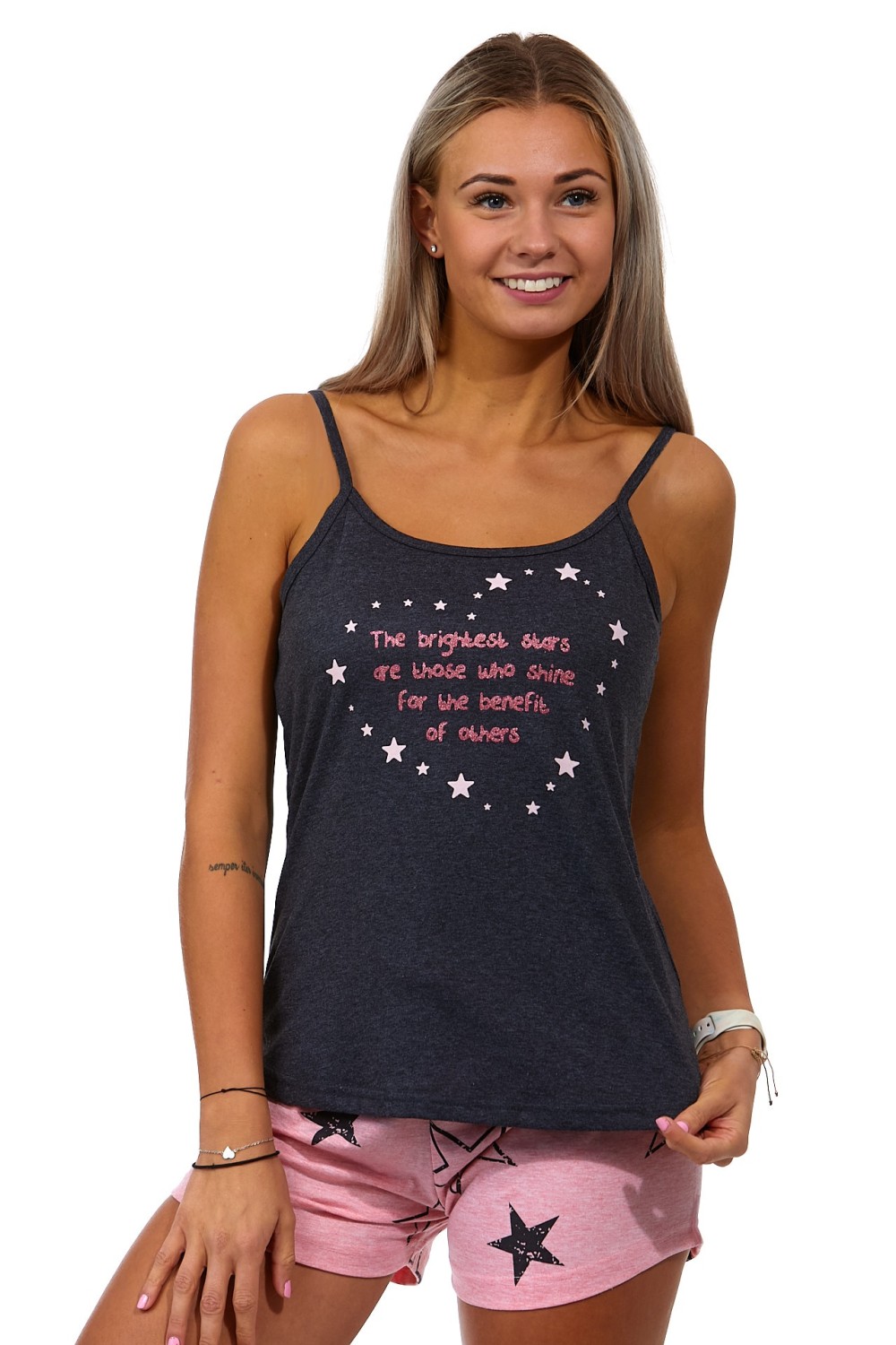 Šedé a růžové dámské pyžamo Brilliant stars 1B1769