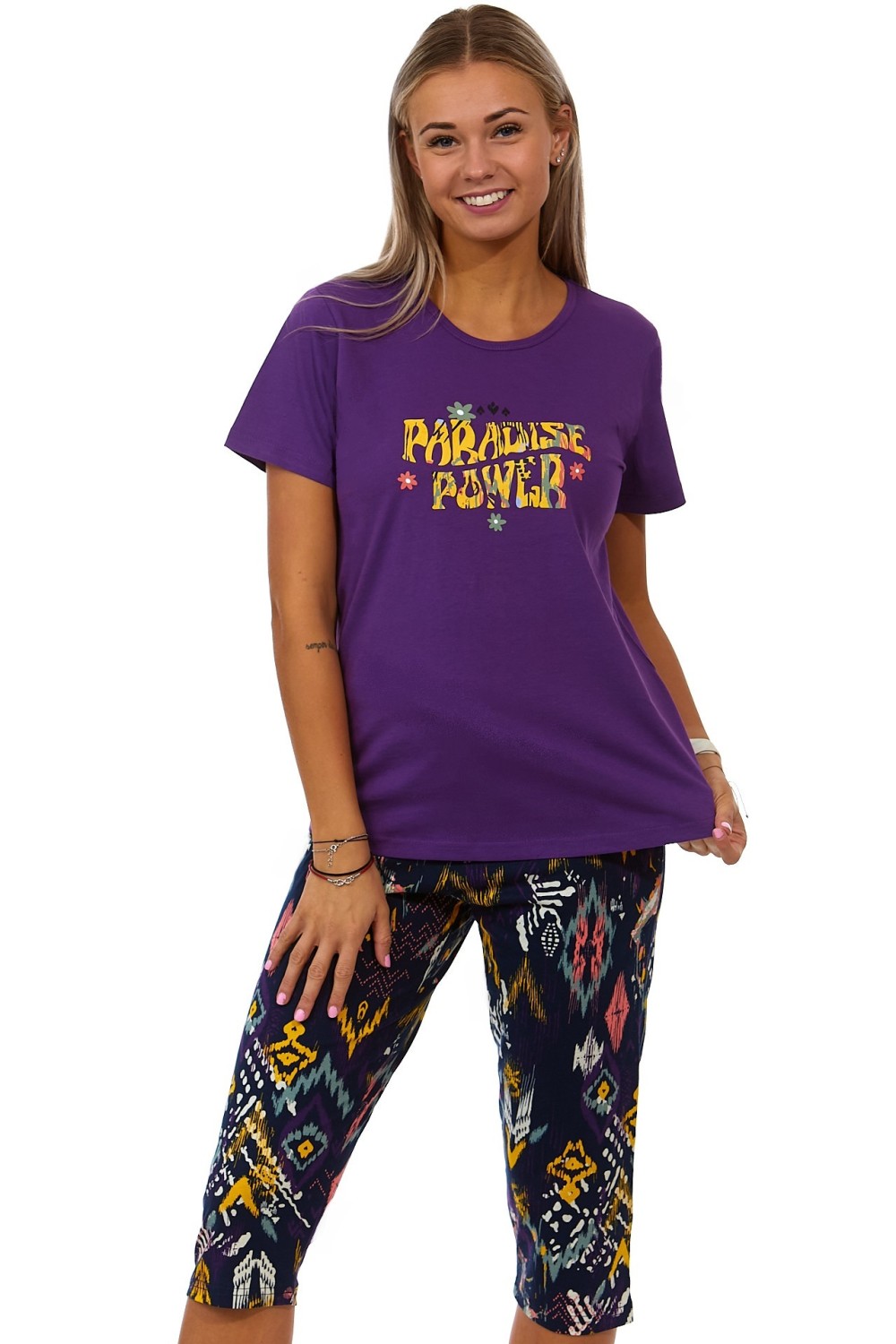 Fialové i barevně grafitové dámské pyžamo Capri - PARADISE POWER