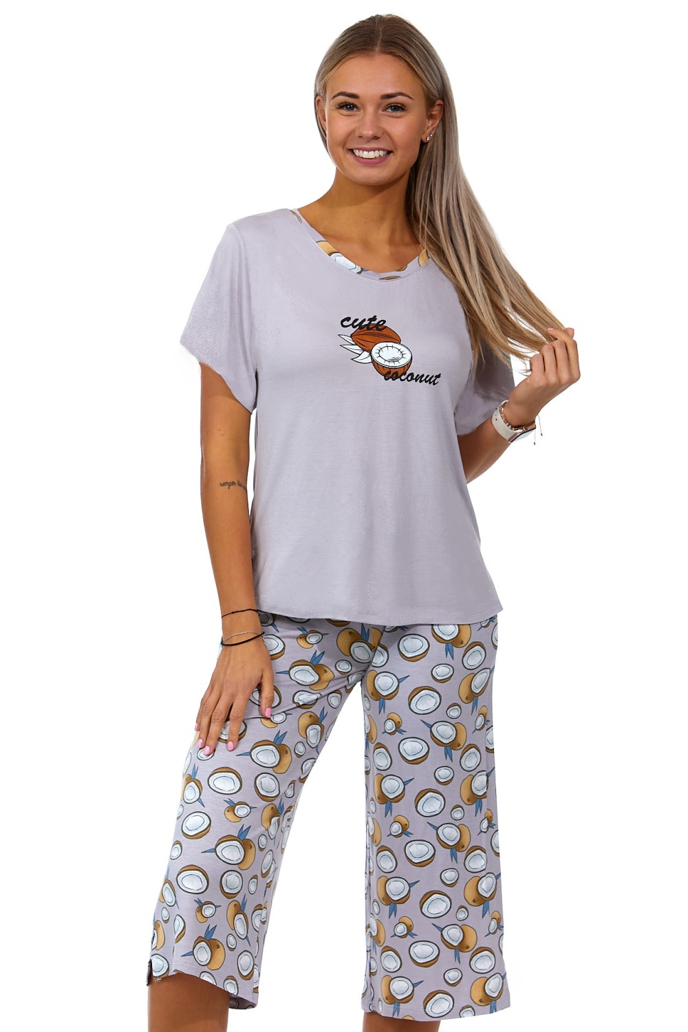 Šedé jemné luxusní dámské pyžamo Capri - cute coconut