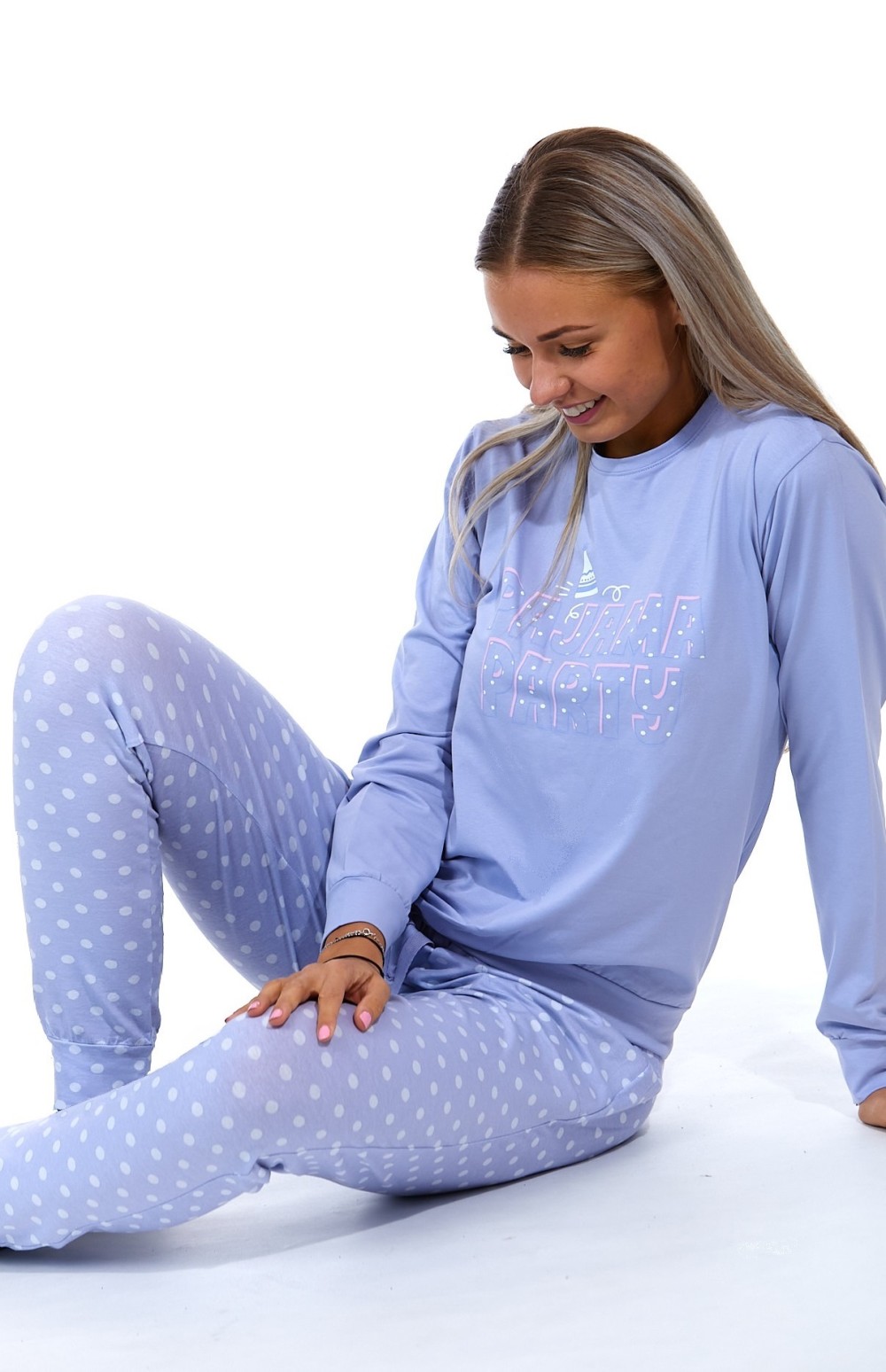 Nebesky modré puntíkaté dámské pyžamo PYŽAMOVÁ PÁRTY 1B1753