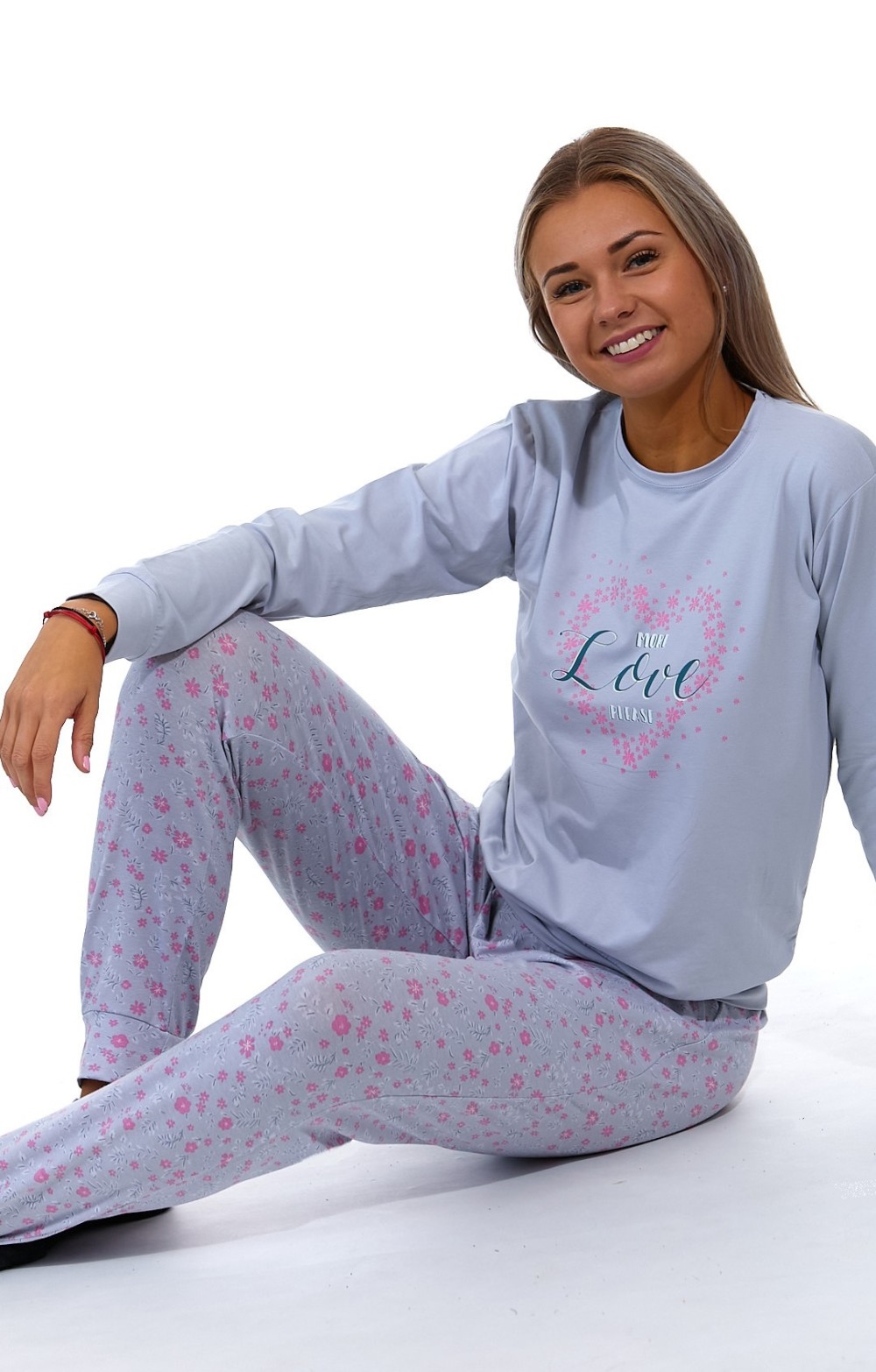 Fialové i růžové květinové dámské pyžamo MORE LOVE PLEASE 1B1745
