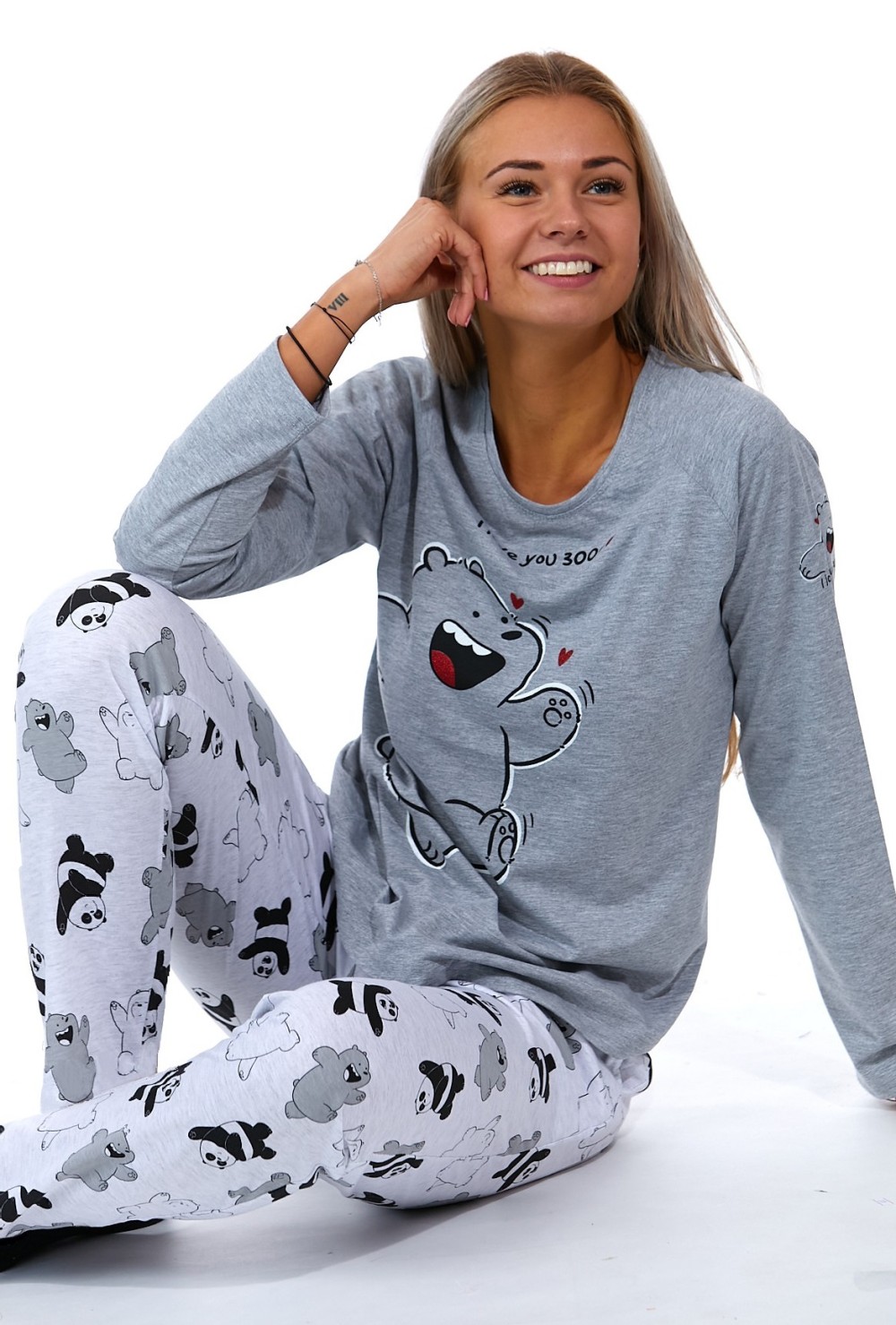 Šedé i bílé dámské pyžamo - Veselý medvědi 1B1670