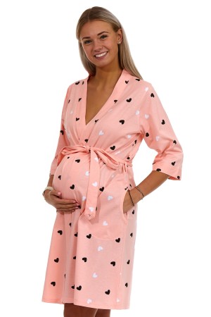 Růžový srdíčkový župan do porodnice na kojení 5XL-7XL