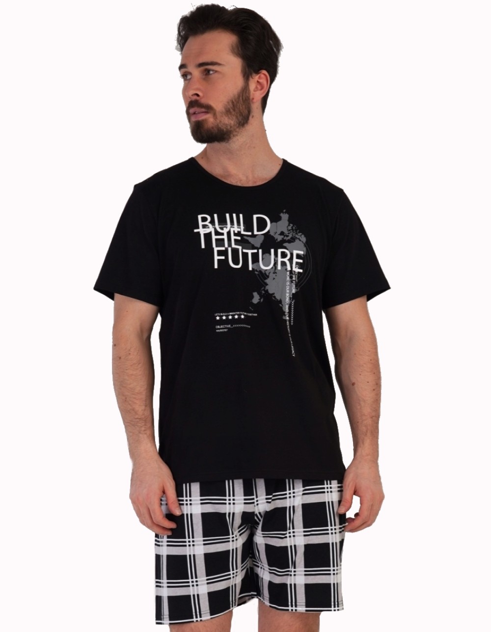 Černé i černobílošedě kárované pyžamo pro muže, build the future 1P1520