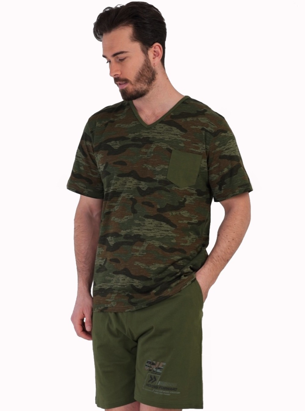Khaki zelené maskáčové vojenské pyžamo pro muže, Army styl