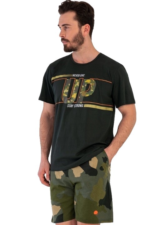Khaki zelené maskáčové pyžamo pro muže, NEVER GIVE UP STAY STRONG! 1P1512