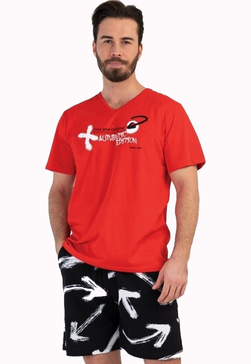 Červené i černobílé pyžamo pro muže AUTHENTIC EDITION, graffiti směrové šipky 1P1481