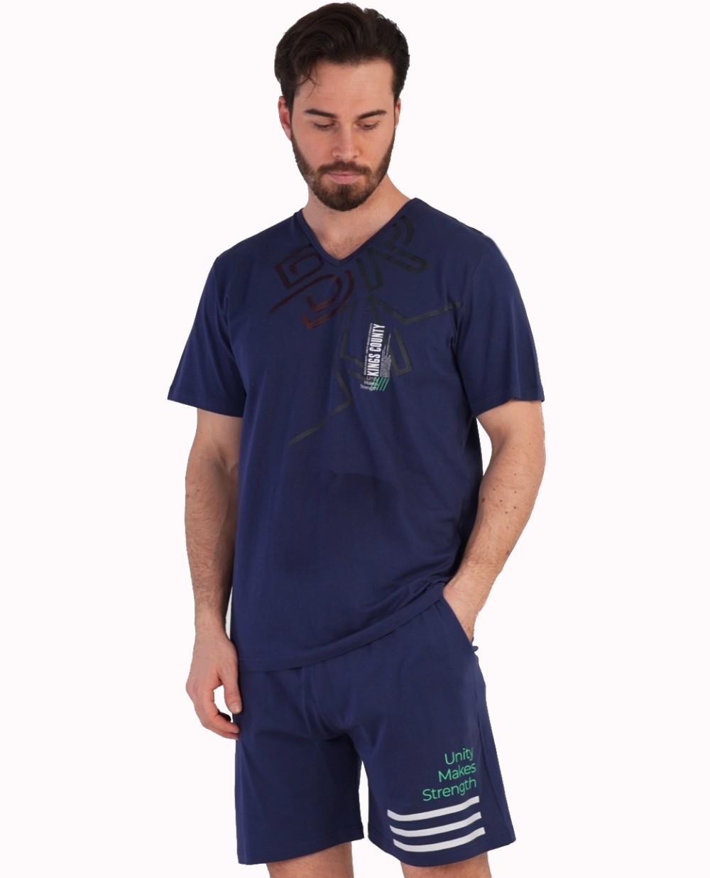 Modré sportovní graffiti pyžamo pro muže KINGS COUNTY 1P1479