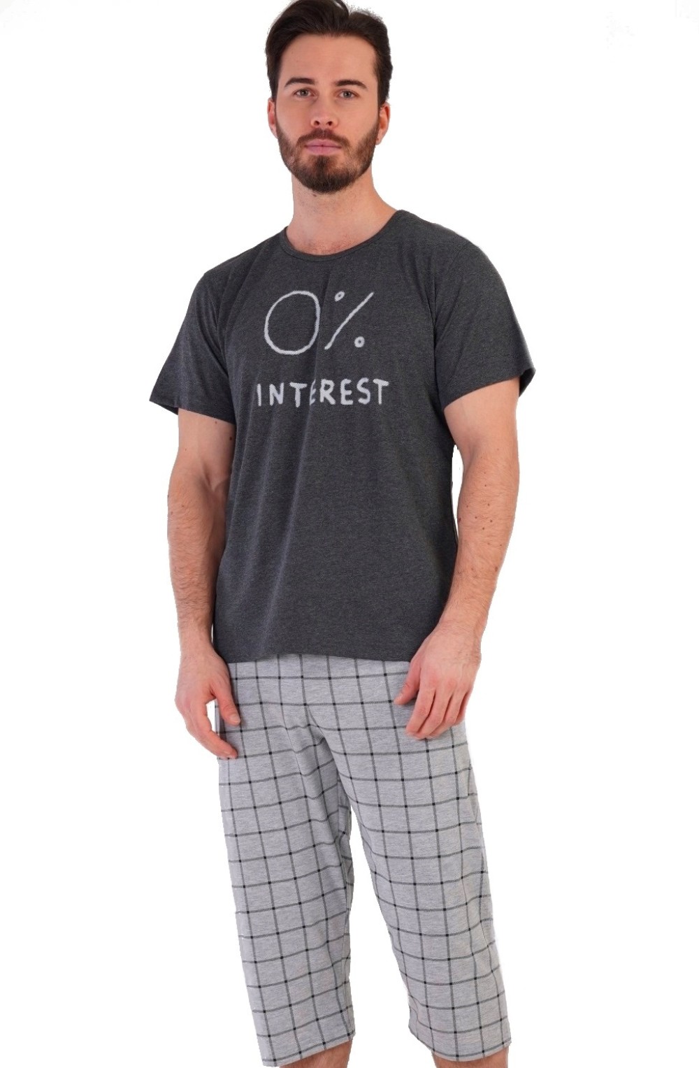 Šedé pyžamo i kostkované pánské capry 0% INTEREST 