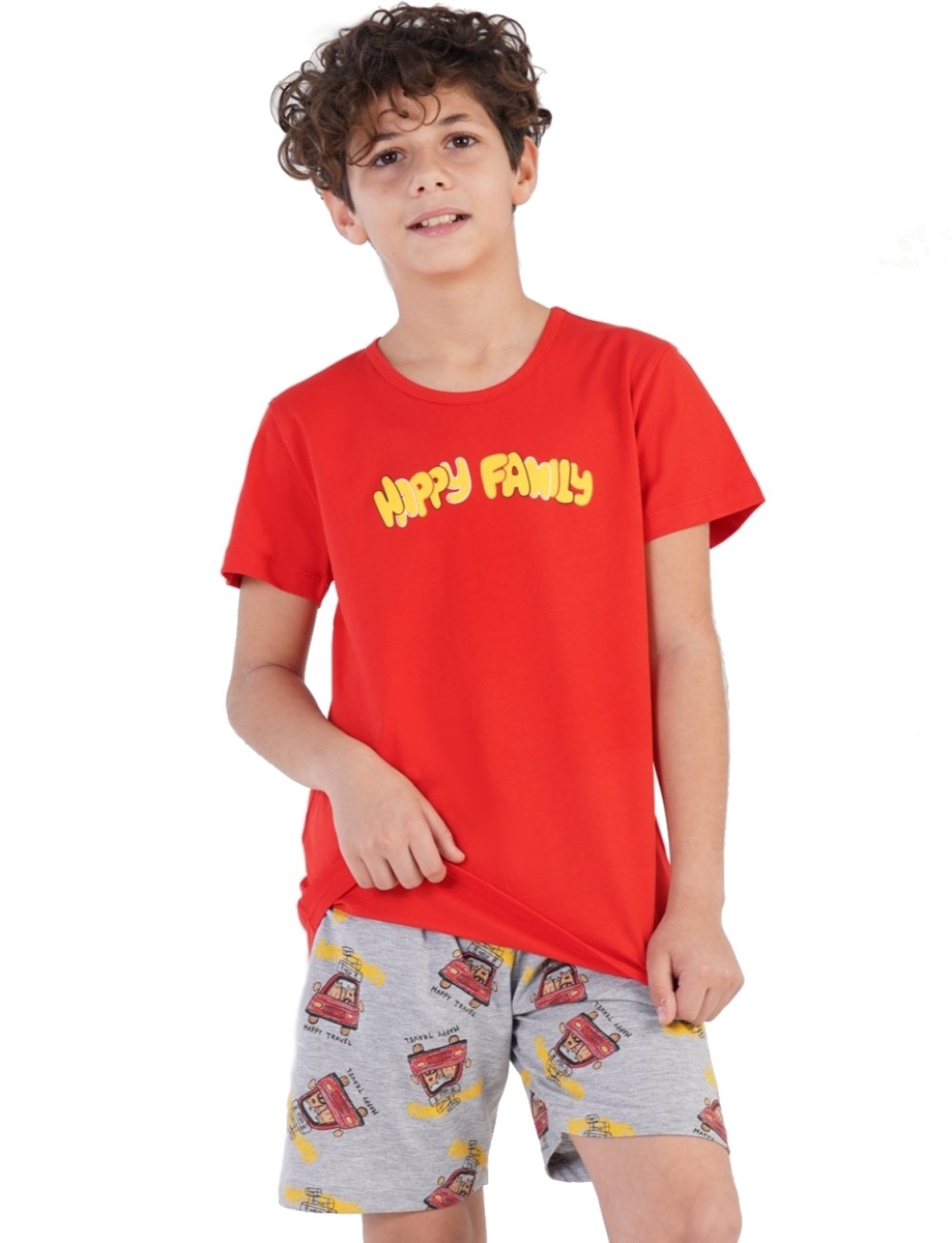 Červené i šedé pyžamo pro kluky HAPPY FAMILY s autíčky