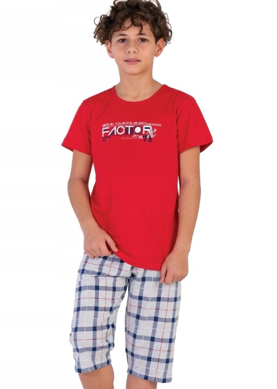 Červené i šedé mřížkované pyžamo pro kluky FACTOR X, 3-10 let