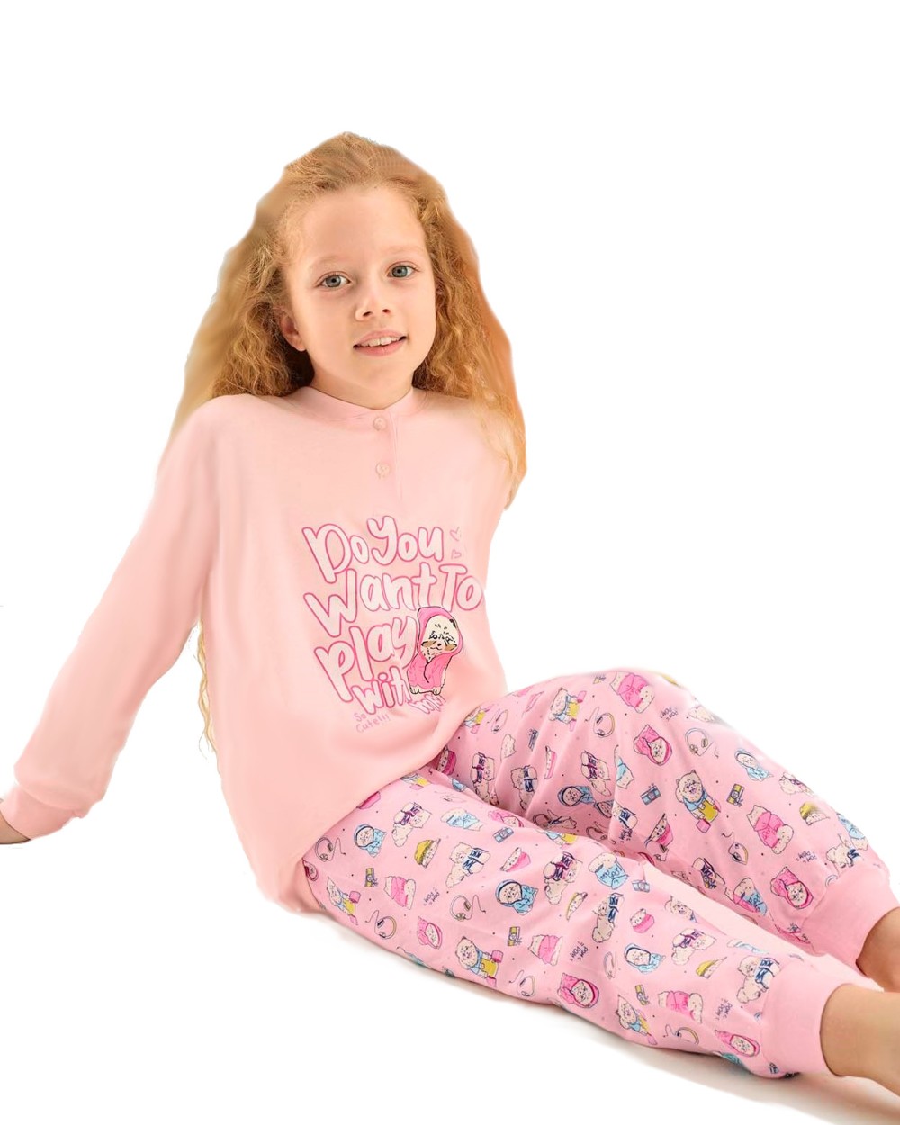 Růžové dívčí pyžamo na knoflíky u krku, Stylistka pejsků