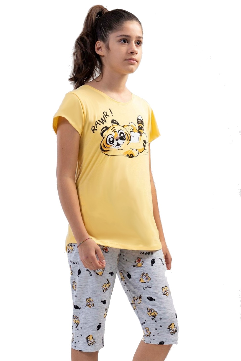 Žluté i šedé dívčí pyžamo Tygří koťátka RAWR! 1F0835