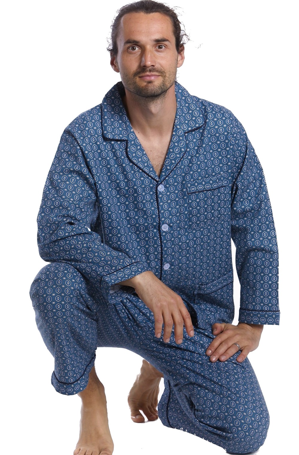 Modro šedé diamanty klasické pyžamo z teplého flanelu pro plnoštíhlé muže - big 1PF0063