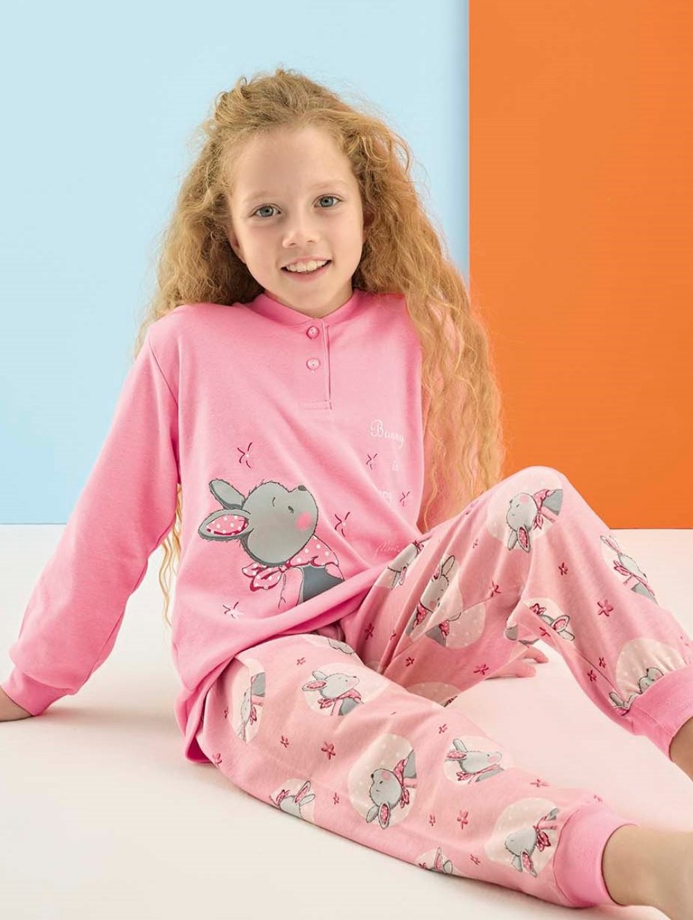 Růžové květinové dívčí pyžamo na knoflíky úžasný spinkací ušáček