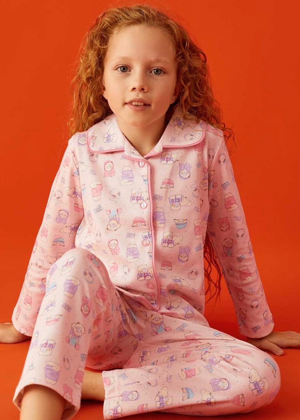 Růžové klasické celopropínací dívčí pyžamo na knoflíky Stylistka pejsků