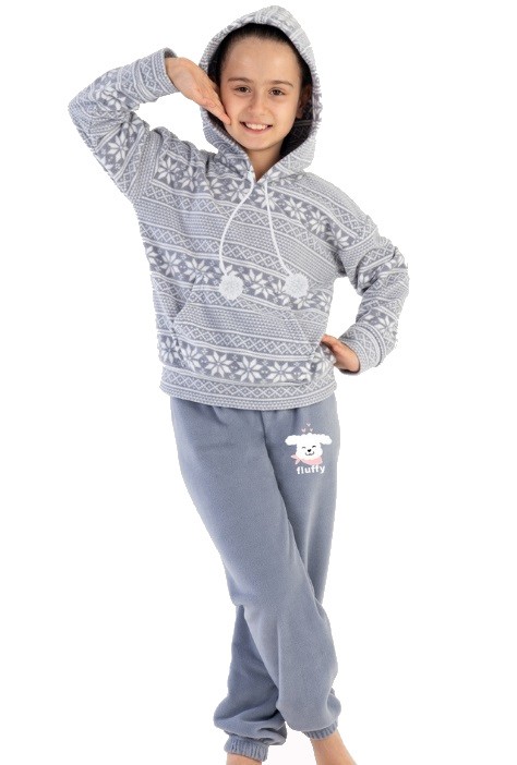 Šedé extra teplé pyžamo s norským vzorem a kapucí unisex pro holku i kluka