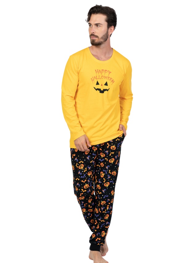 Žluté dýňové pyžamo pro muže HAPPY HALLOWEEN 1P1524