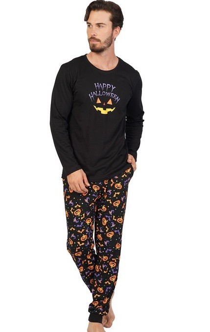 Černé dýňové pyžamo pro muže HAPPY HALLOWEEN