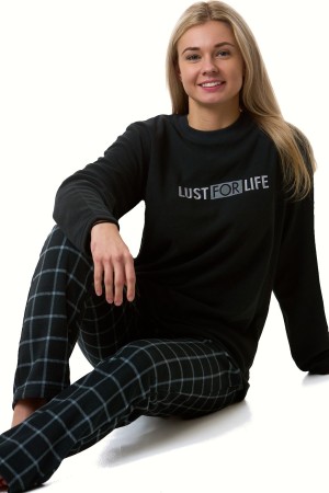 Dámské hřejivé fleece pyžamo černo-šedé káro LUST FOR LIFE