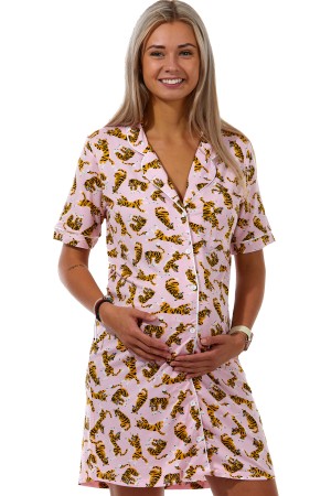 Růžová tygří elegantní jemná kojící košilka celopropínací s límečkem