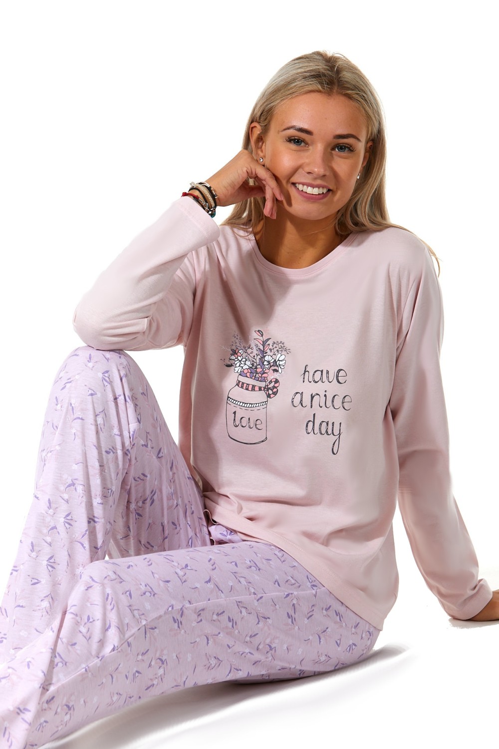 Luxusní kytičkové světle fialová i lila růžové dámské pyžamo, lásko přeji hezký den 1B1838