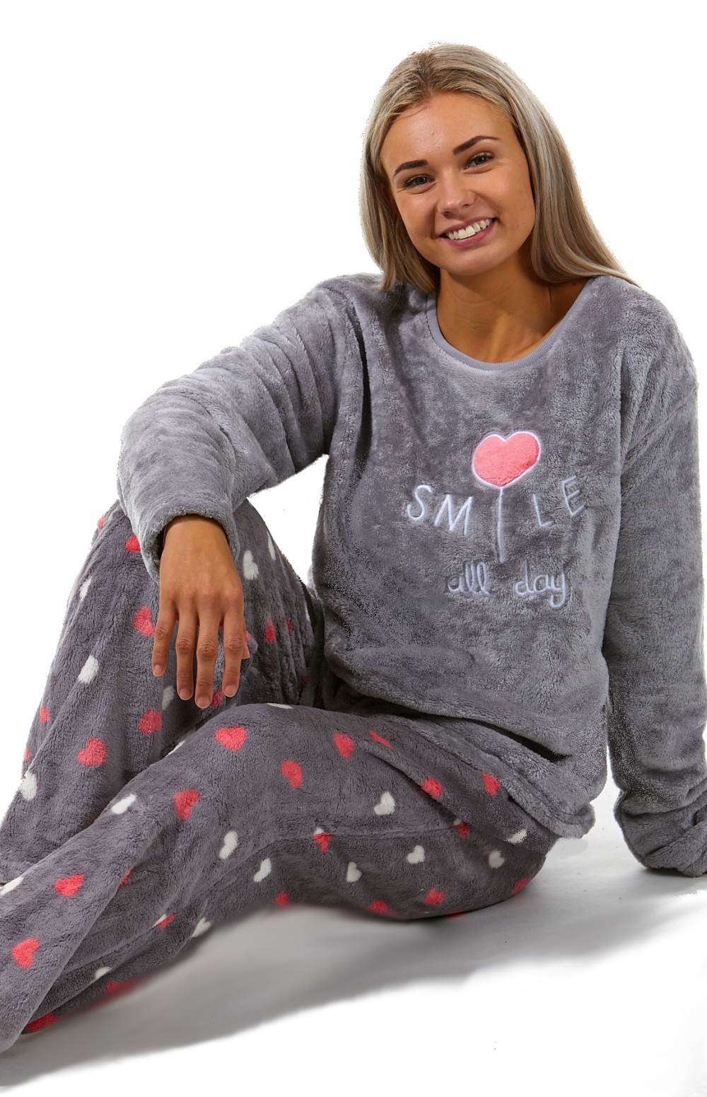 Šedá srdíčková extra teplá souprava na zimu pro plnoštíhlou ženy SMILE all day, big