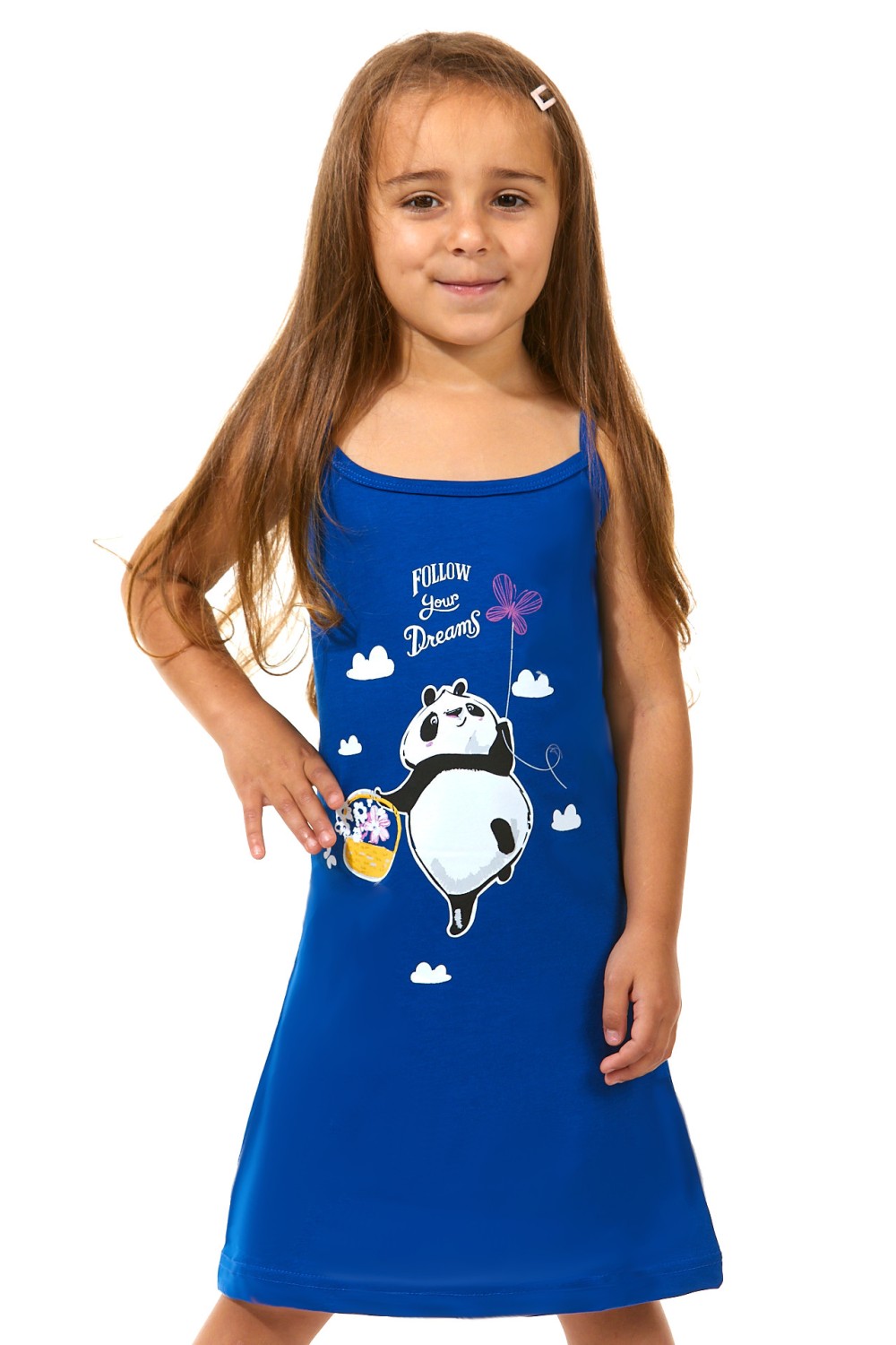 Modrá dívčí noční košilka na úzká ramínka PANDA