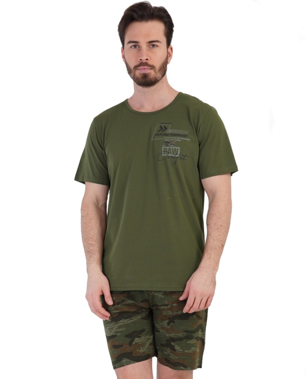 Khaki zelené i maskáčové army pyžamo pro plnoštíhlé muže RAW