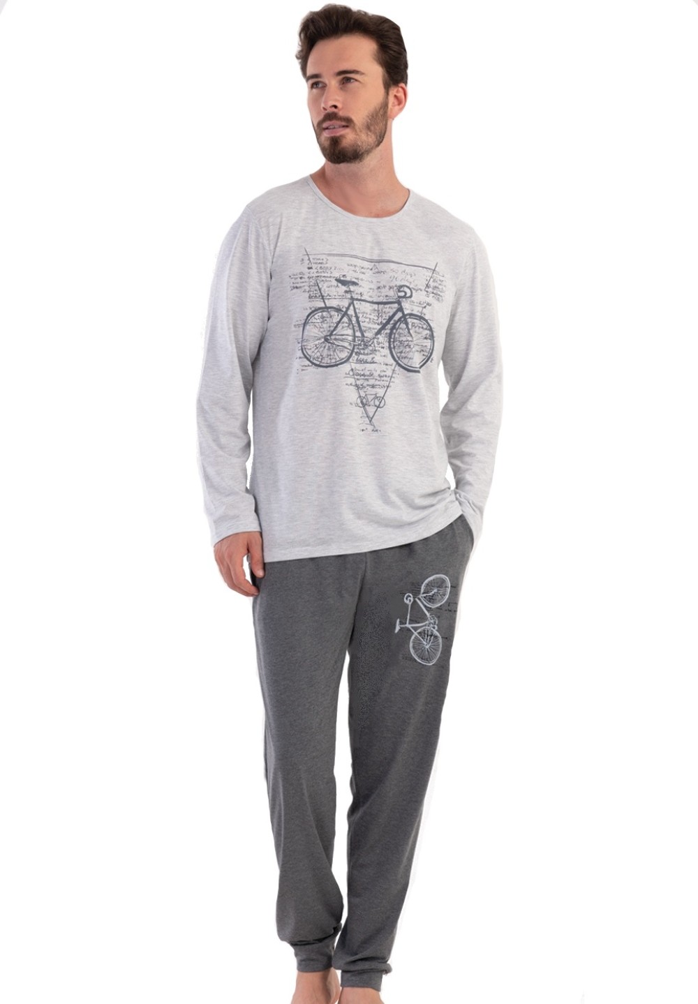 Šedé pyžamo s kolem pro muže cyklisty