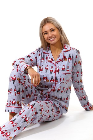Šedé i červené pyžamo na kojení celopropínací Vánoční Santa Claus