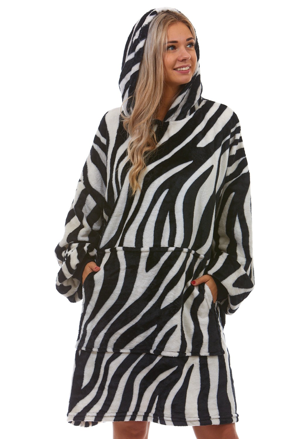Černá i šedá veliká huňatá klokaní mikina župánkový styl, pro ženy i muže UNI - ZEBRA