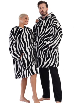 Župan přes hlavu nebo i černo bílá veliká huňatá dlouhá klokaní mikina  pro muže zvířecí vzor ZEBRA