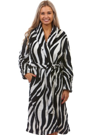 Černý i bílý extra teplý huňatý župan pro ženy či dívky zvířecí vzor ZEBRA