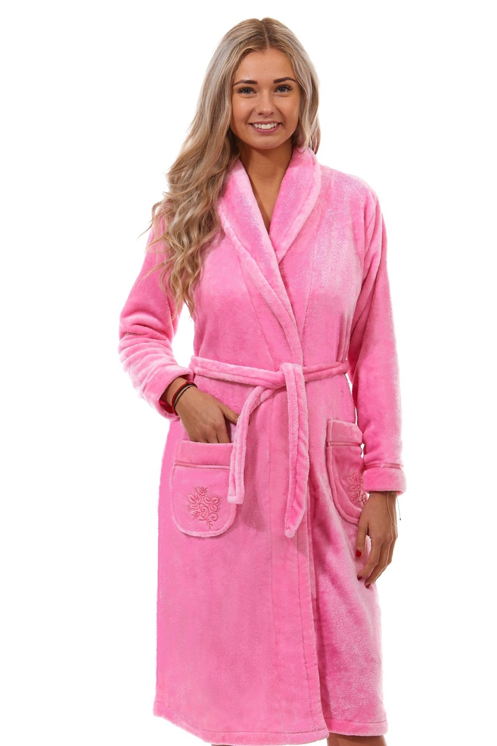 Růžový dámský huňatý župan s límečkem PINK 1Z1547