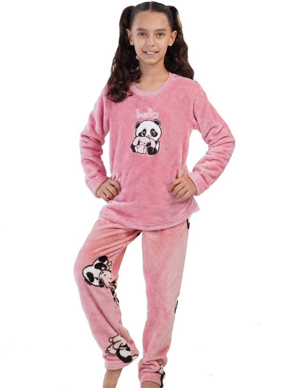 Růžové i černobílé pyžamo extra teplé huňaté holčičí hello PANDA